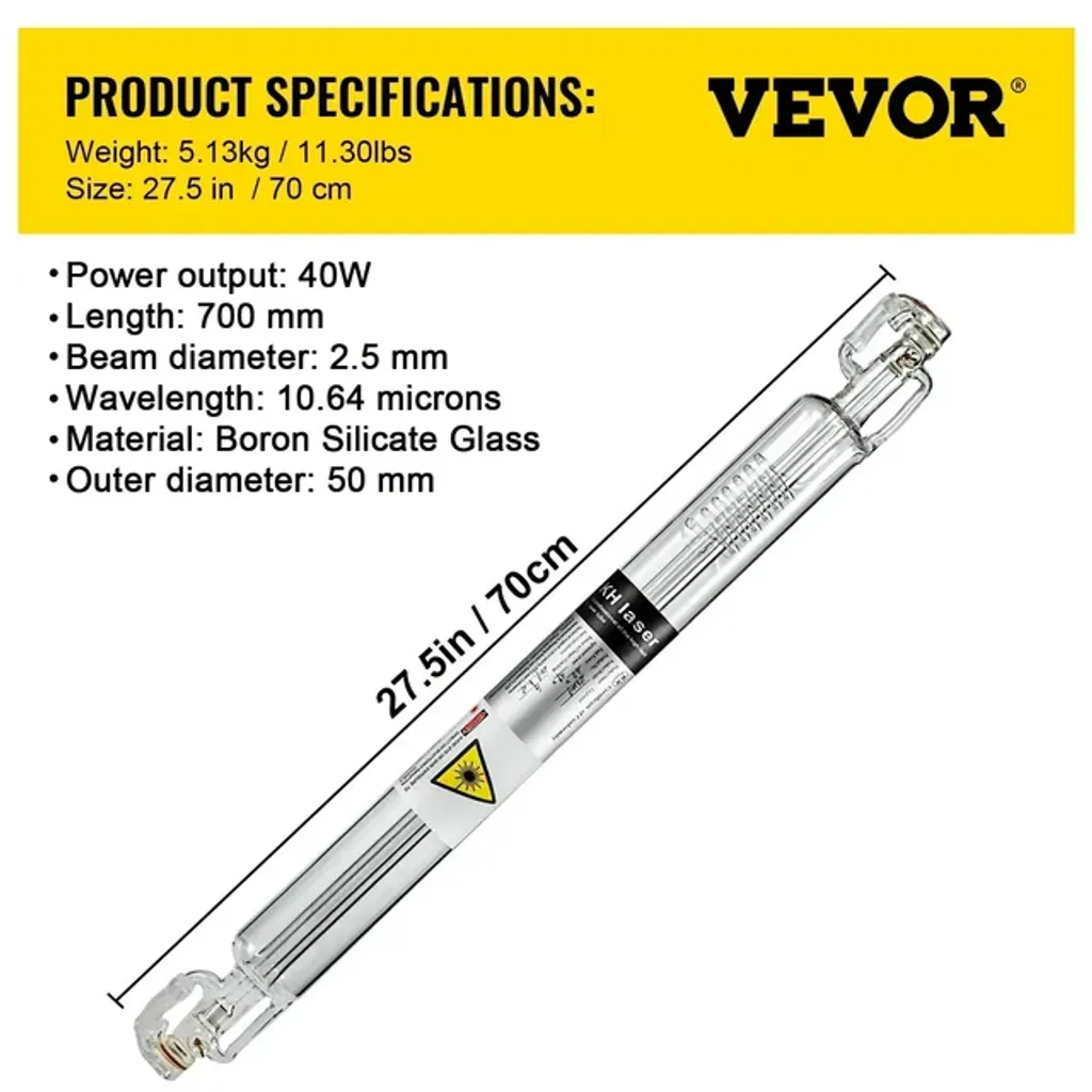 Source Laser CO2 40W de Rechange 700mm avec Refroidissement Liquide