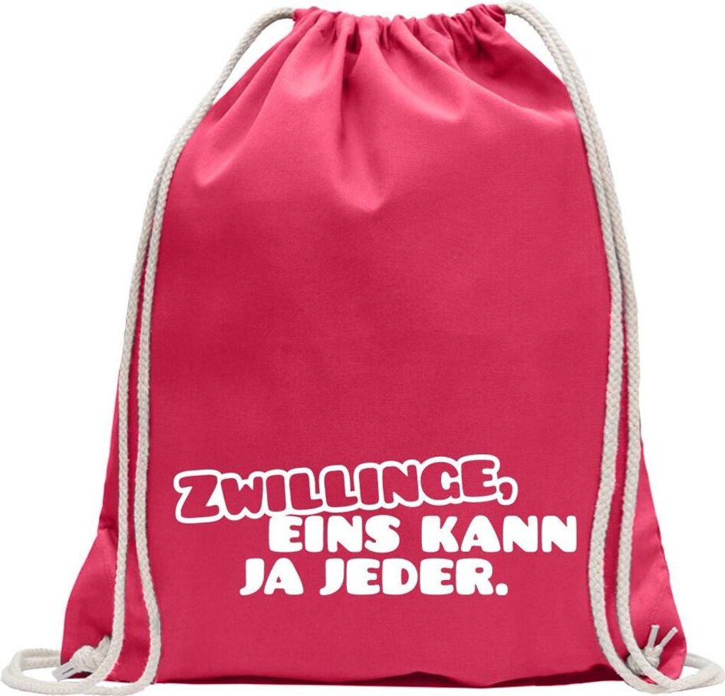 Kiwistar - Turnbeutel - pink - Zwillinge, eins kann jeder! - Fun Rucksack Sport Beutel Gymsack Baumwolle mit Ziehgurt