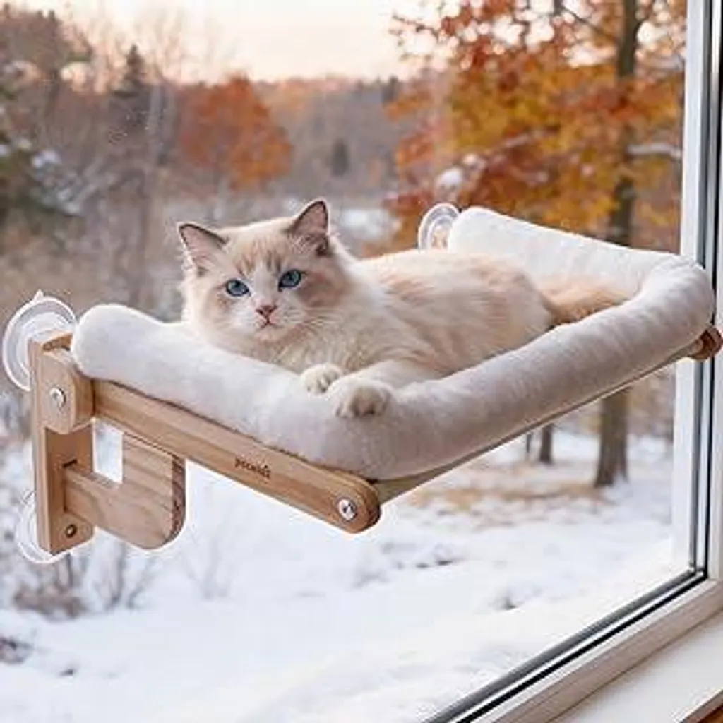 pecute 66x39cm Amaca morbida per gatti da finestra, posatoio morbido in peluche pieghevole per gatti, lettino per gatti da davanzale, lettino da finestra per gatti con portata massima 18 kg (bianco, grande)