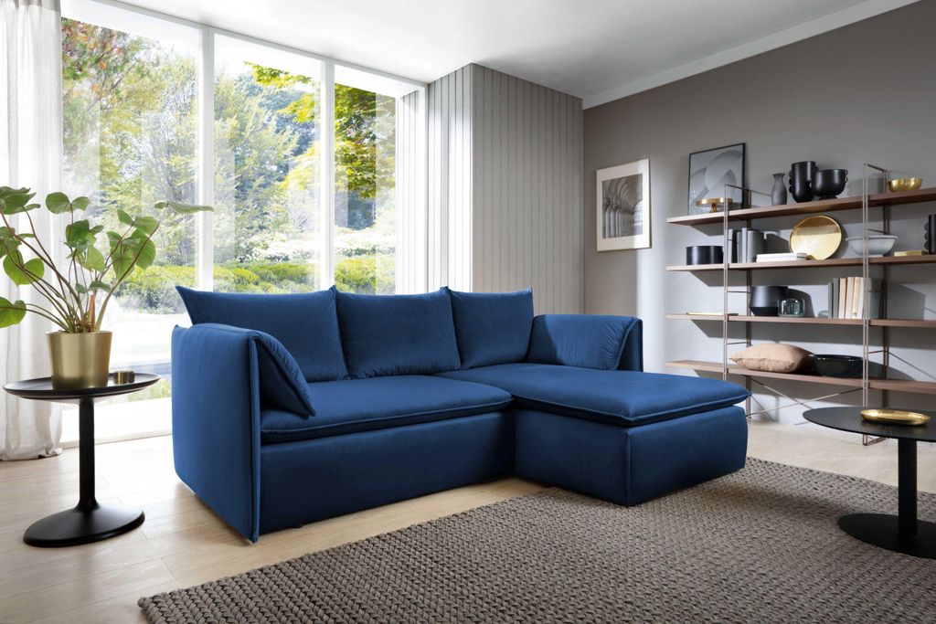 Masseno Ecksofa PREGIO mit Schlaffunktion L-Form, Sofa mit Bettkasten, Wohnzimmersofa, Couch, Soffa, Bettsofa, Couchgarnitur- Blau, RIVIERA 81