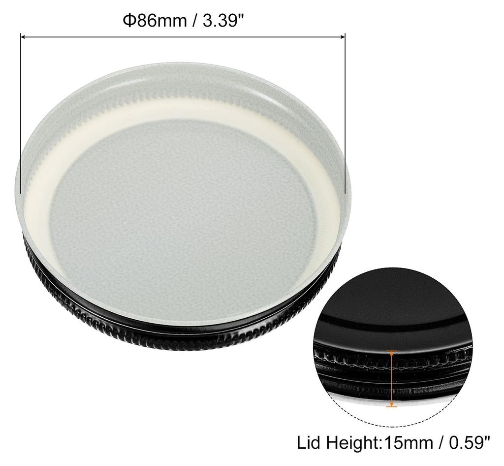 Einmachglas Deckel 86mm/3.39" Breite Mund Zinnplatte Kappen Auslaufsicher fš¹r Konserven Gef??e Kš¹che Lagerung (Schwarz 6Stk)