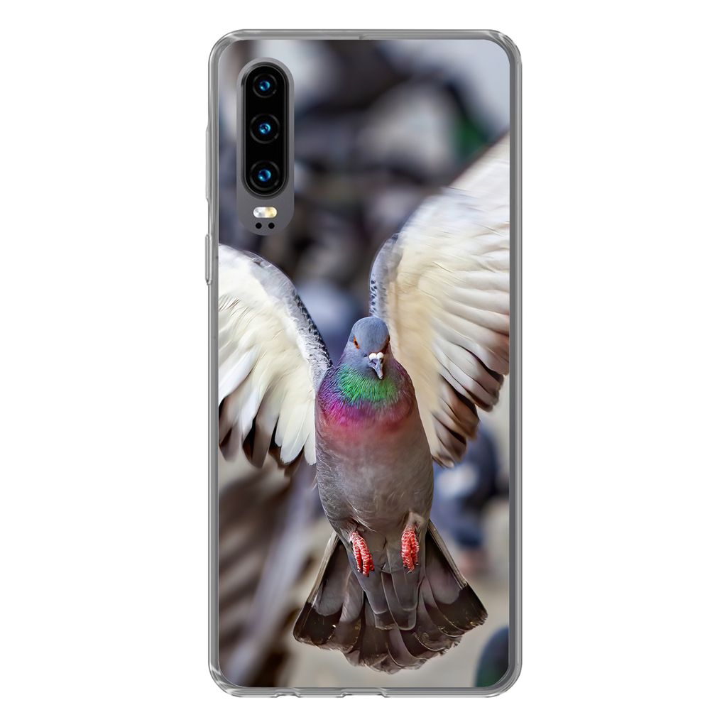 MuchoWow Handyhülle Schutzhülle Hülle für Huawei P30 Nahaufnahme einer fliegenden Taube Silikon Softcase Handy Hülle - Kartenbesitzer