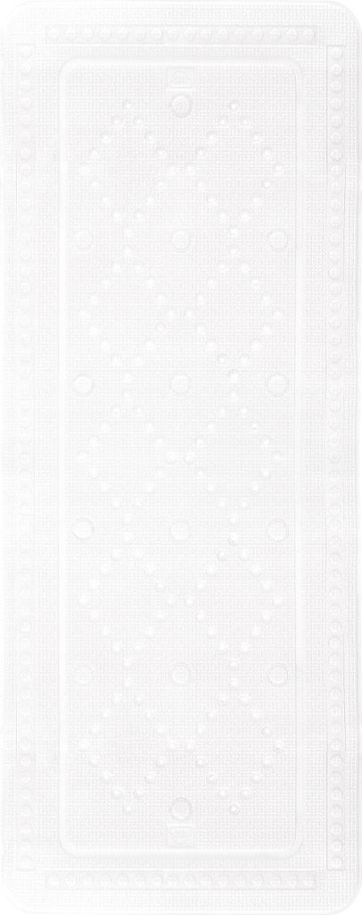 A white bath mat with a diamond pattern.