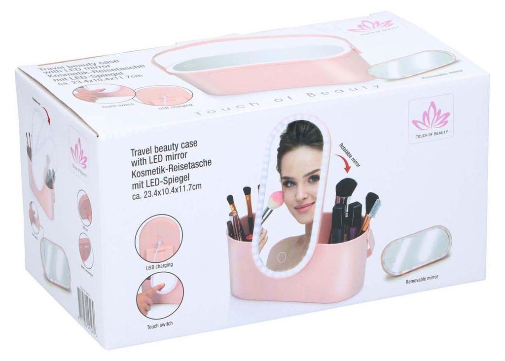 Edco Beautycase Make-up Organizer mit LED-Spiegel rosa Produktbild 