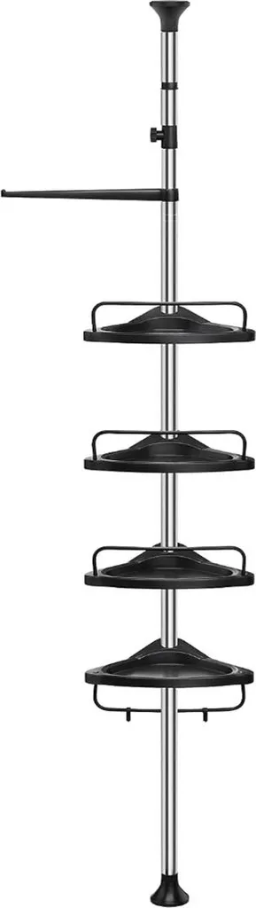 Asta Doccia Telescopica Professionale Inox 95-300cm Argento Nero