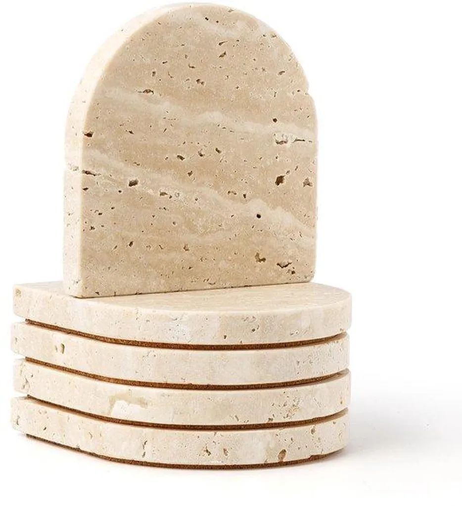 Lot de 5 dessous-de-verre en travertin beige avec base liège DL020