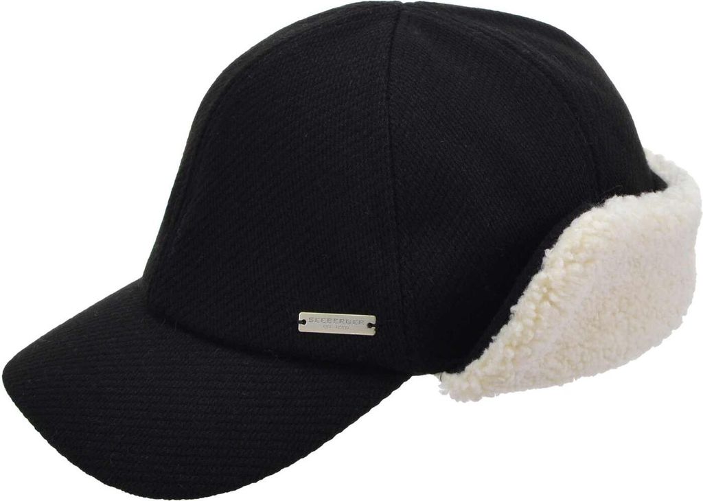 Seeberger Baseball-Cap in Strickoptik mit Ohrenschutz, schwarz, Gr. M