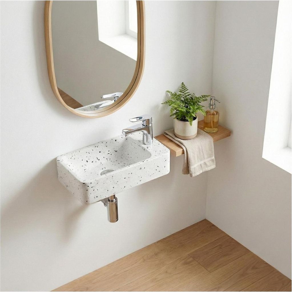 Vasque lave-mains à suspendre rectangle en terrazzo 45x28cm Image du produit 