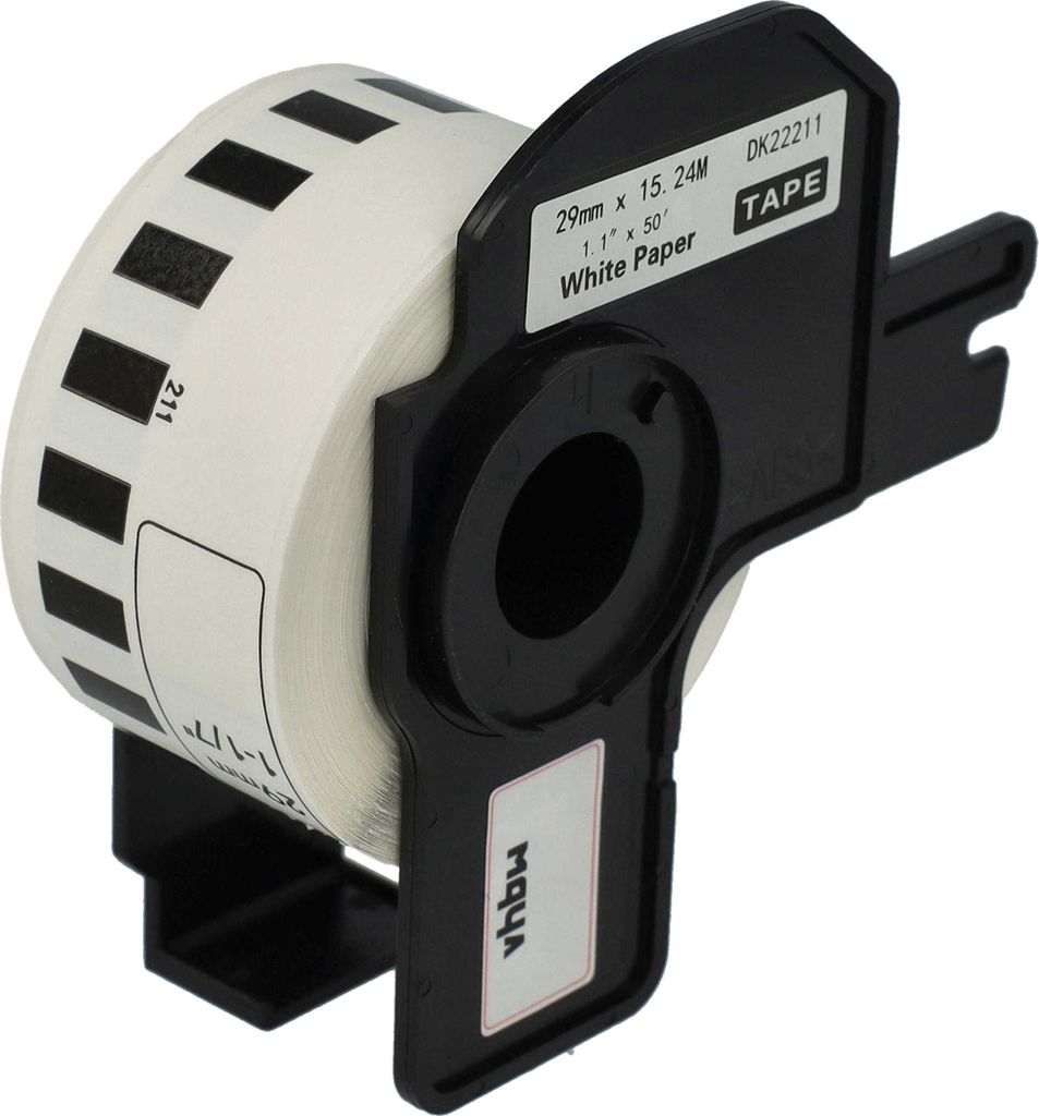 vhbw Etiketten-Rolle mit Halter 29mm x 15,24m (1 Etikette) Ersatz für Brother DK-22211 für Etiketten-Drucker - Premium Weiß