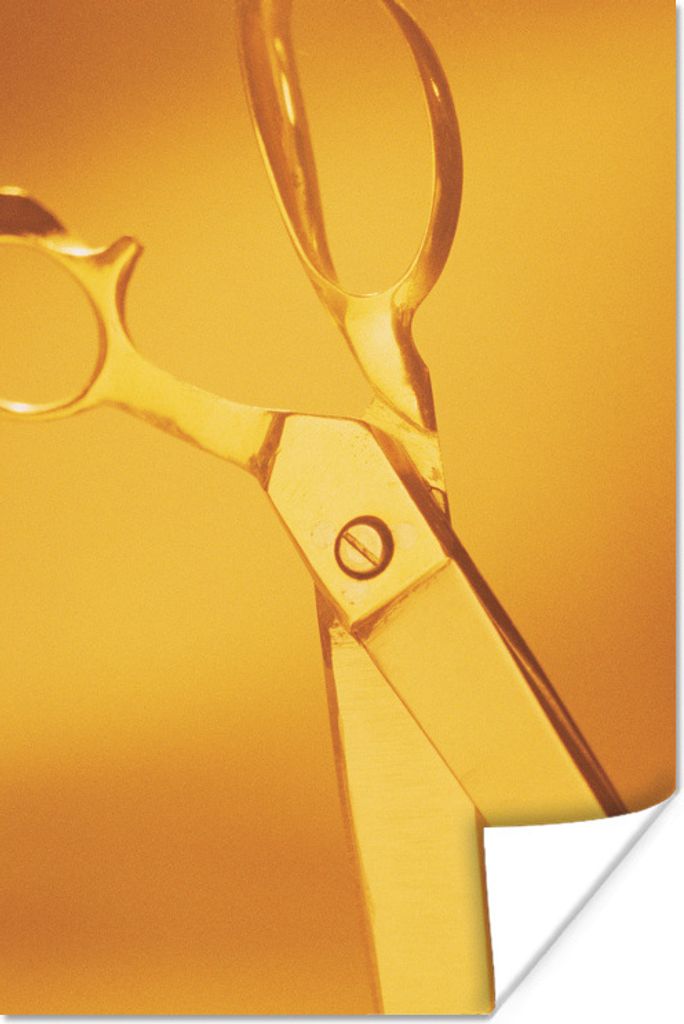 MuchoWow Poster Goldene Schere auf einem goldenen Hintergrund 80x120 cm - Papierdruck