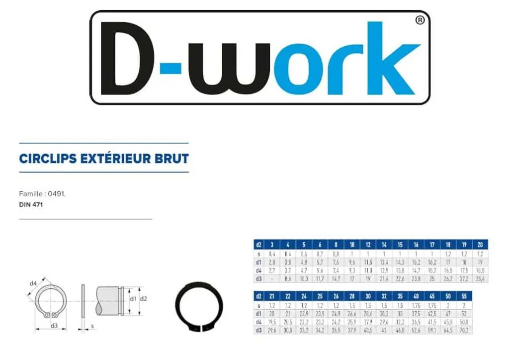 Lot de 100 circlips 32 mm pour fixation d'axes et roulements - D-Work - 2