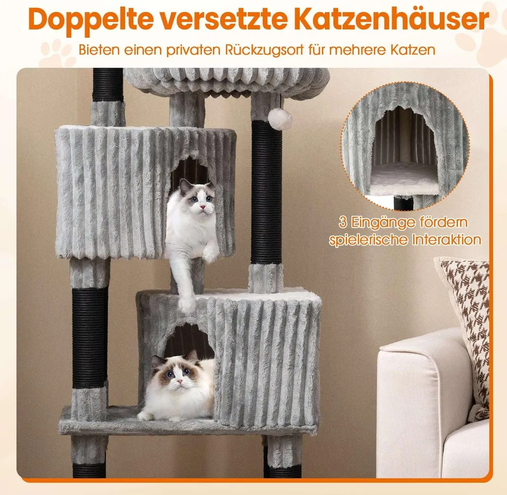 Arbre à chat idéal pour appartement avec griffoirs et cachettes 156cm - 4