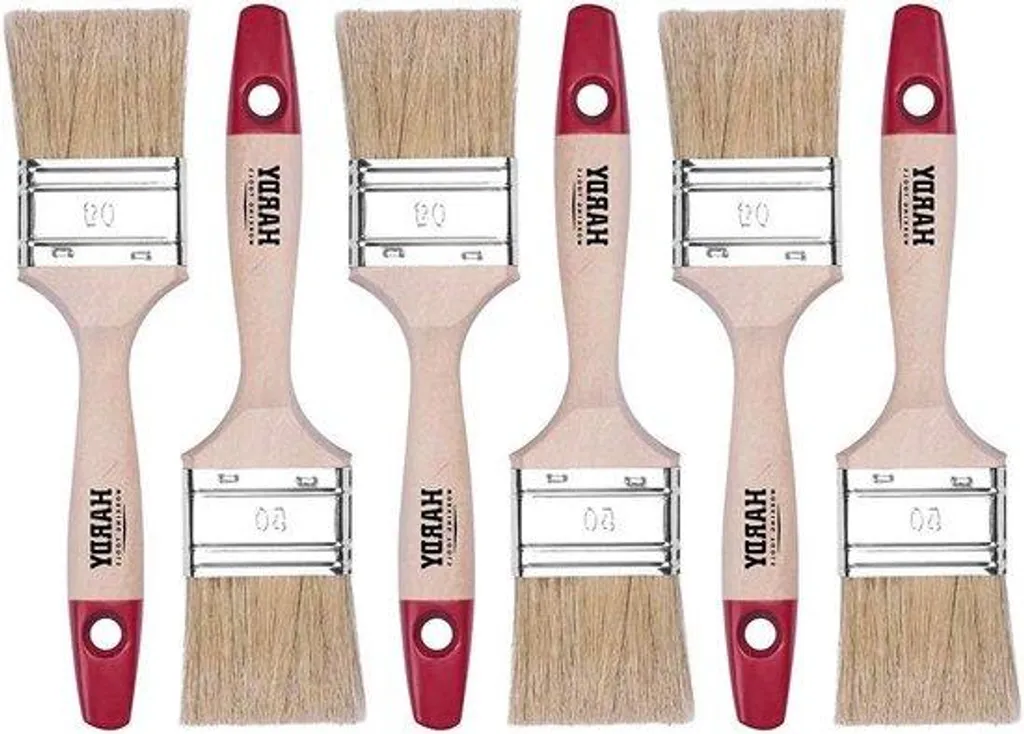 Pinceaux Peinture 50 mm Sans Perte de Poils Manche en Bois - Lot de 6 Pro