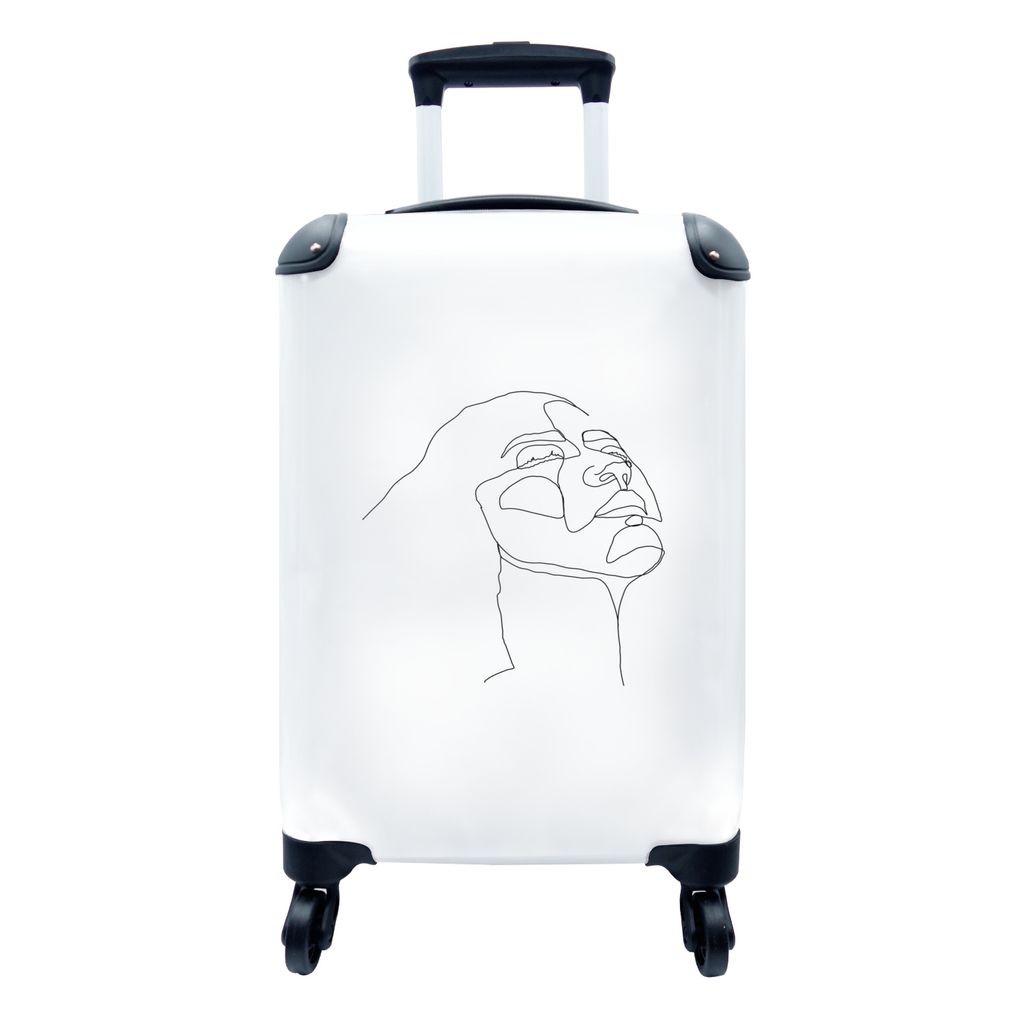 MuchoWow Koffer Handgepäck Trolley Rollkoffer Kleine Reisekoffer mit 4 Rollen - Frauen - Schwarz - Weiß - Strichzeichnung - Cabin Size < 55x40x...