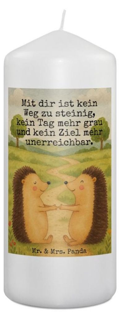 Mr. & Mrs. Panda Kerze Igel Liebe Design 19 x 8 cm - Weiß - Geschenk, Erinnerungskerze, Hochzeitstag, Stumpenkerze, Hochzeit, Freundin, Wachskerze...