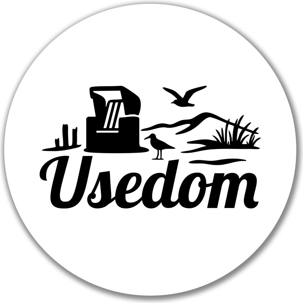 Huuraa Aufkleber Usedom Strandmotiv 10cm rund Sticker Geschenkidee
