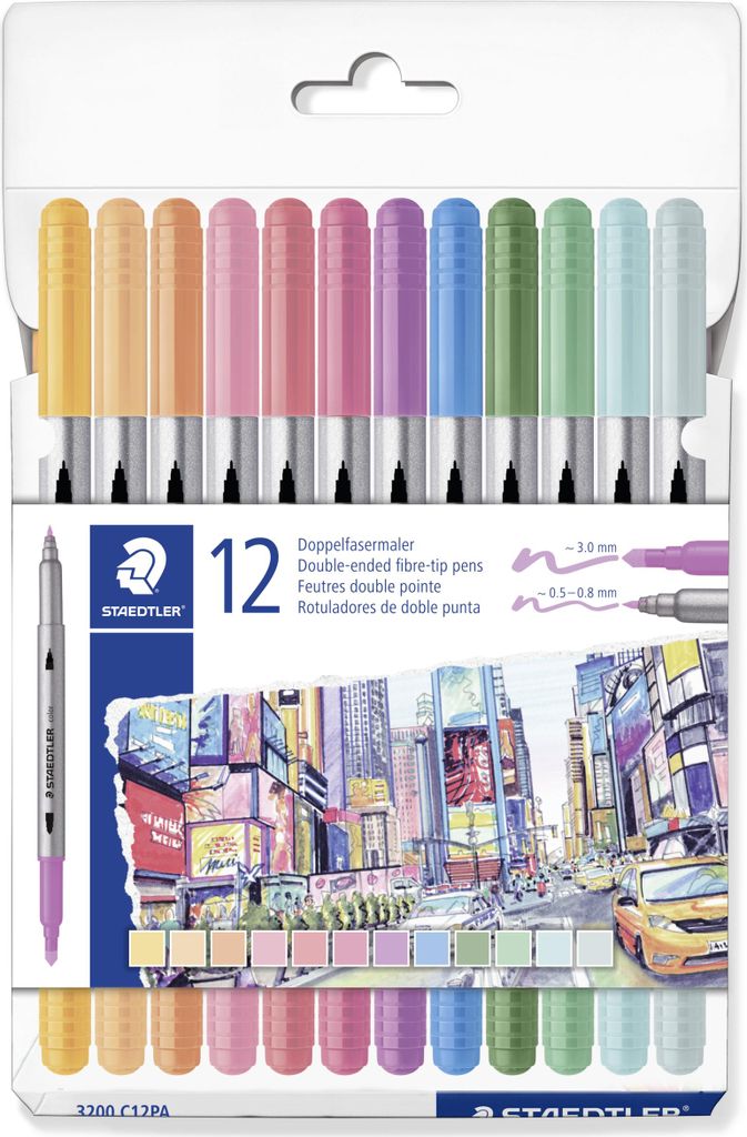 Doppelfasermaler Pastell von Staedtler, 12 Stück
