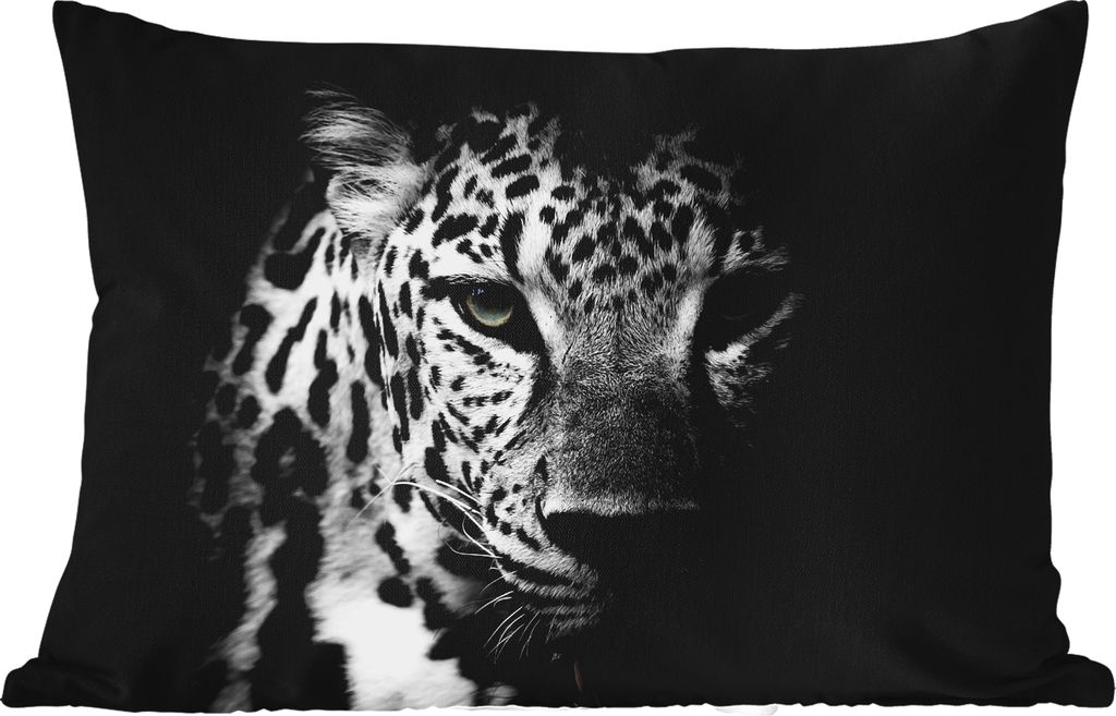 MuchoWow Outdoor Kissen - Tiere - Schwarz - Weiß - Panther - Porträt - 50x30 cm - Wetterfest - Lounge Kissen - Sofa kissen - Wohnzimmer Dekoration