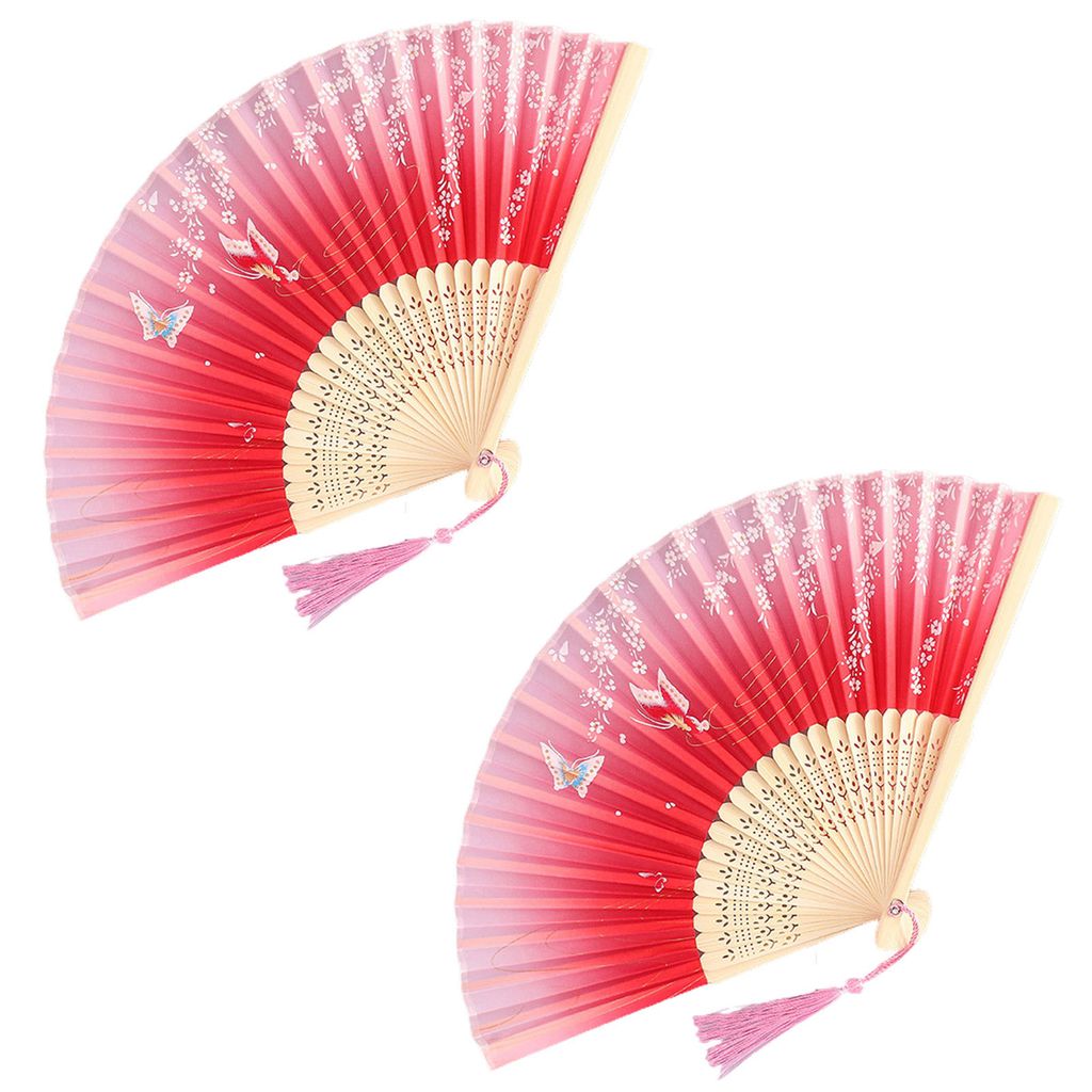 2pcs Quastel Nachbildung Faux Seidentuch Klapperfächer Schmetterlinge drucken chinesische Stil Hanfu kleine Bambus -Fan -Party Gefälligkeiten-E