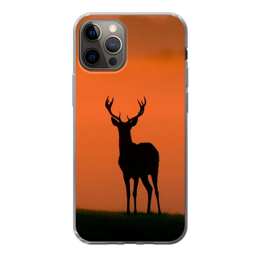 MuchoWow Handyhülle Schutzhülle Hülle für iPhone 13 Pro Hirsch - Scherenschnitt - Nebel Silikon Softcase Handy Hülle - Handy-Tasche