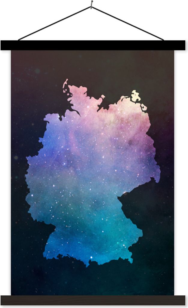 MuchoWow Textilposter Karte - Deutschland - Sternenhimmel 40x60 cm mit schwarzem Rahmen - Wanddekorationen