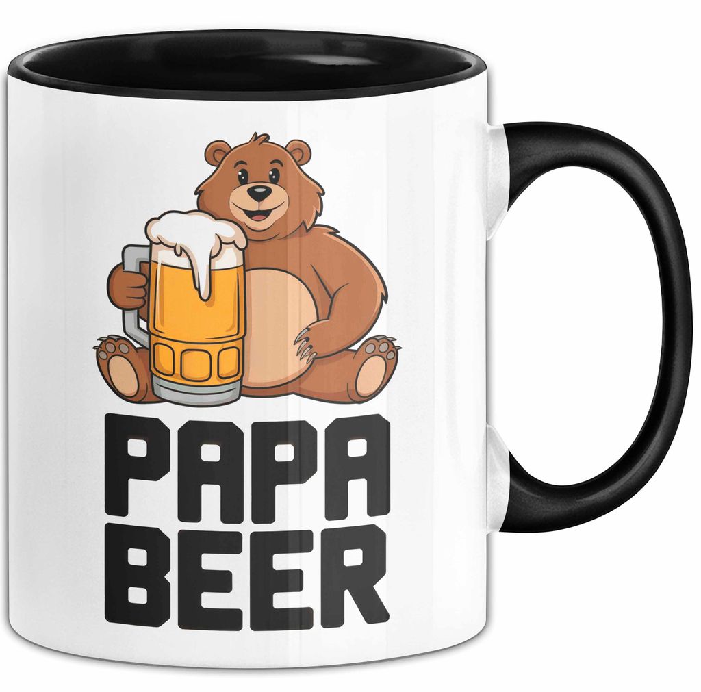 Papa Vatertag Tasse Becher Geschenk Lustige Geschenkidee Spruch Papa Bierbär (Schwarz)
