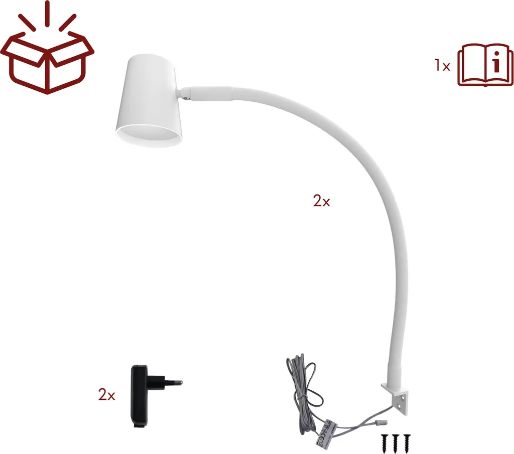Liseuse LED flexible blanche à intensité variable Kalb en pack de 2 - 8