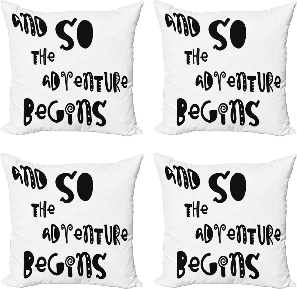 ABAKUHAUS Sprichwort Kissenbezug Set (4 Stück), Hand Drawn Kalligraphie Retro, Moderner Doppelseitiger Digitaldruck, 50 cm x 50 cm, Schwarz-Weiss