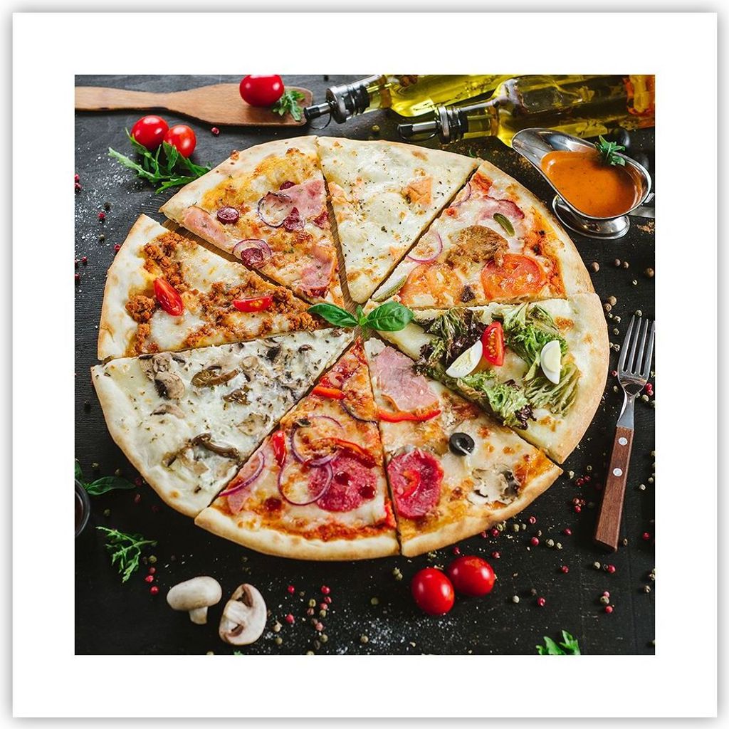 Poster - Poster ohne Rahmen - Pizza Käse Tomaten - 40x40 cm - Wand Bild - Wanddeko - Wandbilder - Kunstposter - Wandposter - Bilder - Kunstdruck -...