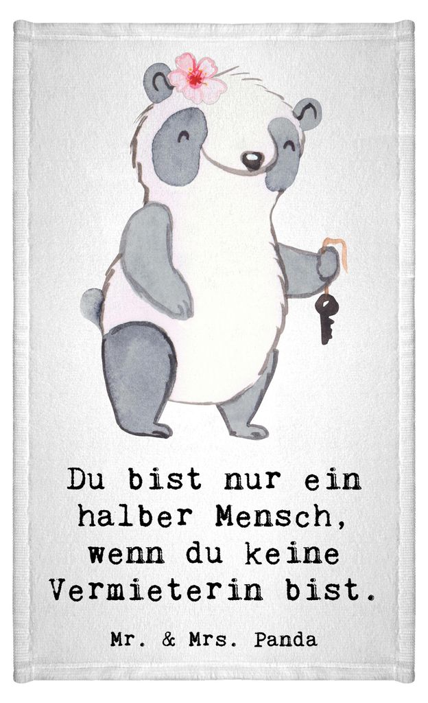 Mr. & Mrs. Panda Baumwollhandtuch Vermieterin Herz - Weiß - Geschenk, Frotteehandtuch, Frotteetuch, handtuch gäste wc, badezimmer, Klein
