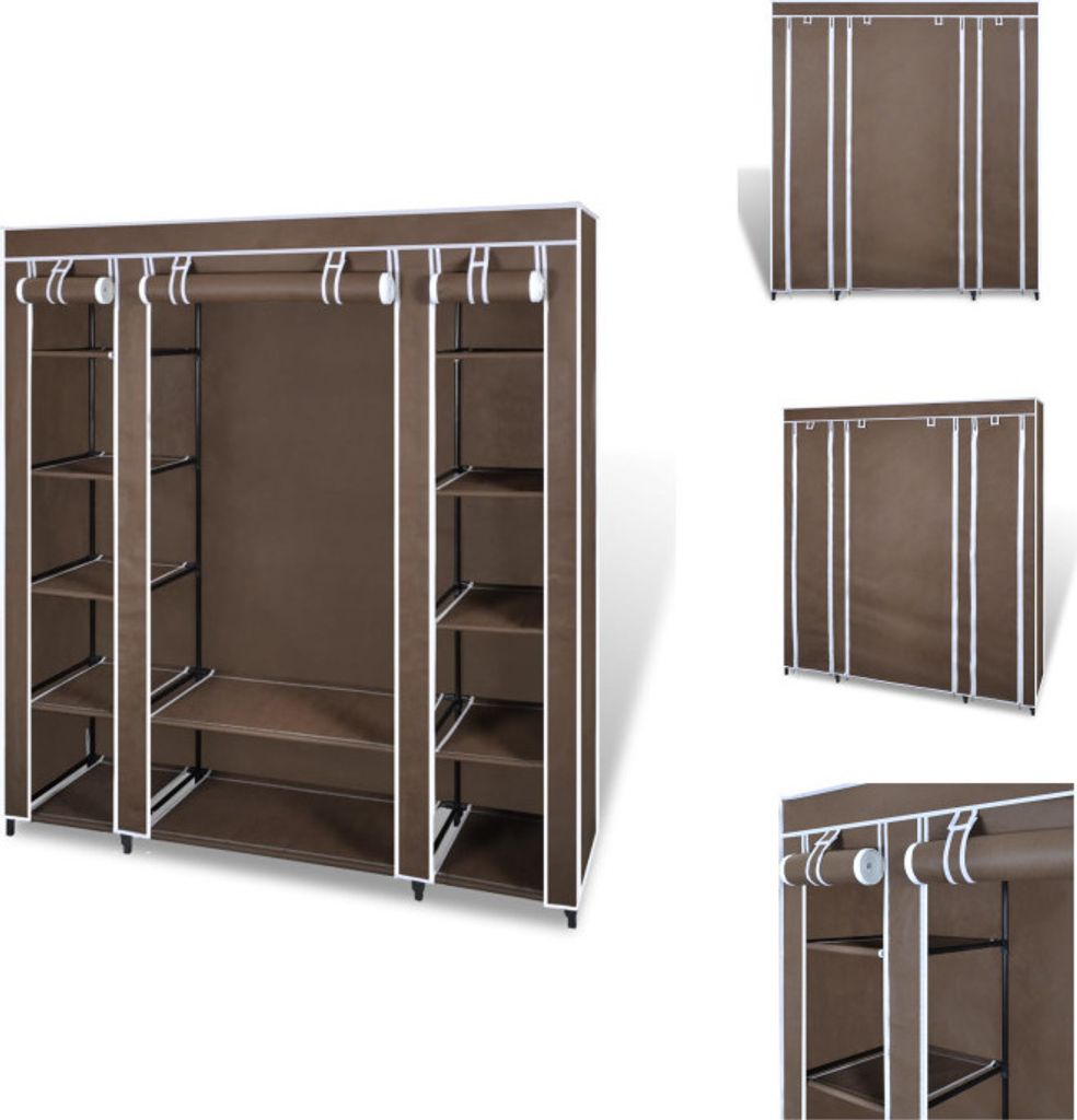 vidaXL Stoffschrank mit Fächern und Stangen 45×150×176 cm Braun - Kleiderschränke