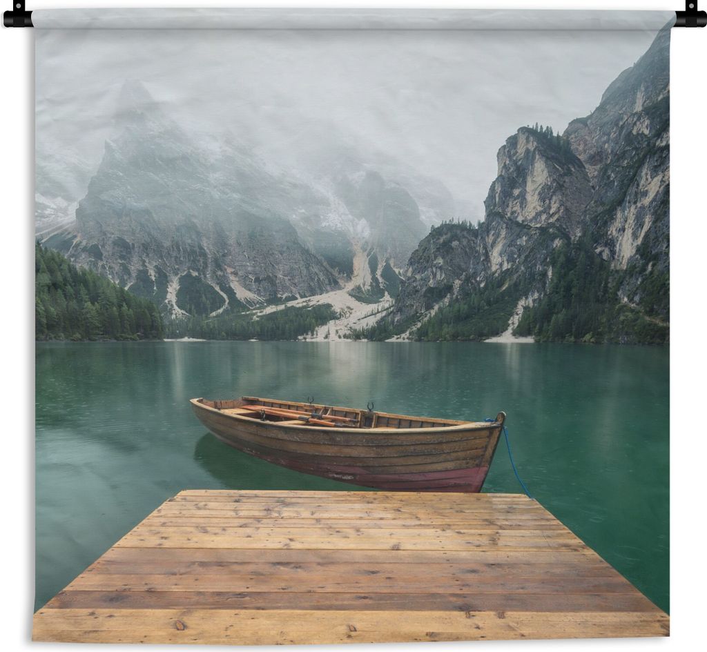 MuchoWow Wandteppich Wandbehang Nebel - Schnee - Berg - Boot 60x60 cm Tapisserie Dekoration Wandtuch - Dekorationen - Wand Decke