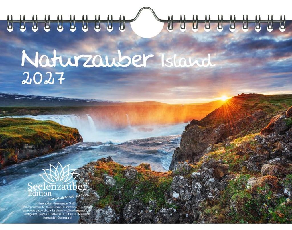 Naturzauber Island DIN A5 Kalender für 2027 Natur Reise Land Urlaub- Seelenzauber