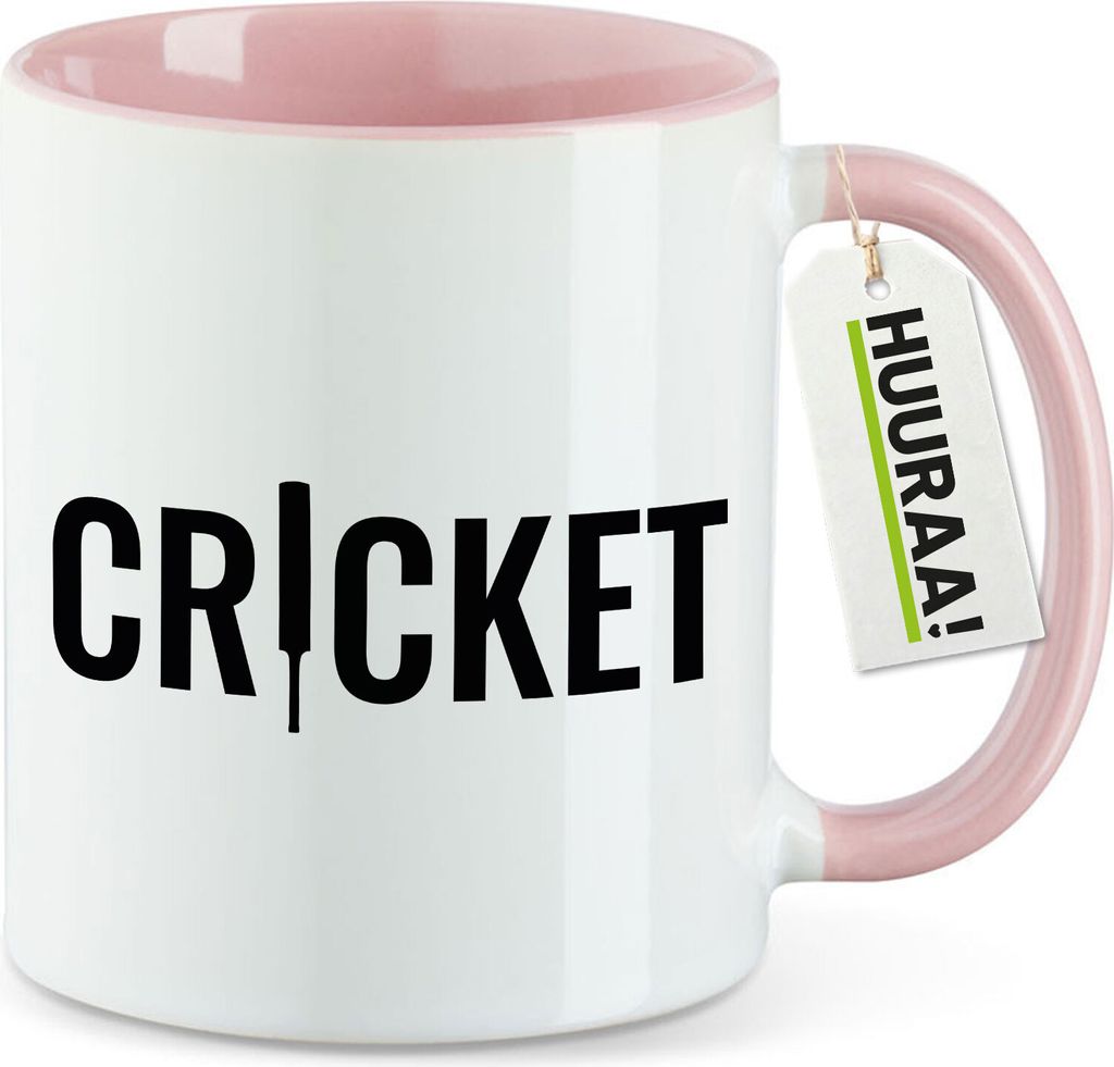 Huuraa Kaffeetasse Cricket Schriftzug 330ml Rosa Keramik Kaffeebecher Geschenkidee