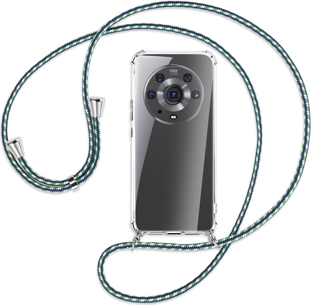 Handykette Backcover-Schutzhülle mit Band (Metall silberfarben) für Honor Magic3 Pro - grün/blau/weiß