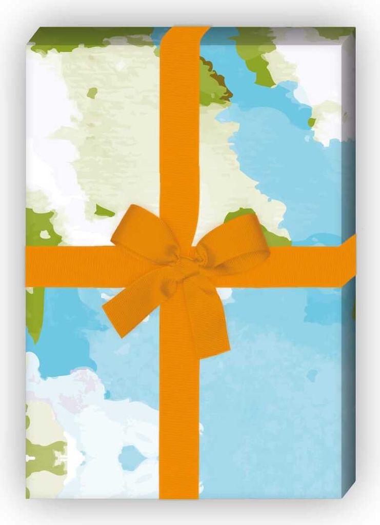 Cooles Wasserfarben Klecks Geschenkpapier in hellblau grün - G6253, 32 x 48cm