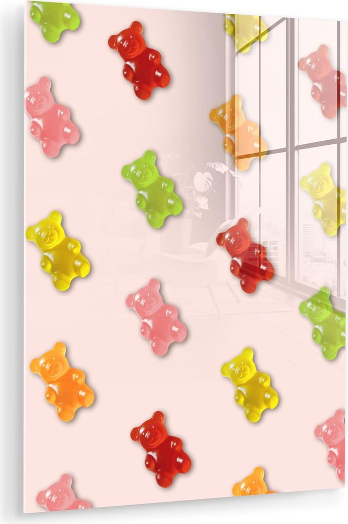 MuchoWow Glasbilder - Bilder auf Wandbild - Foto auf Glas Farbe - Bonbon - Rosa 60x80 cm Wanddekoration aus Glas - Acrylglasbild - Acrylbilder - Foto
