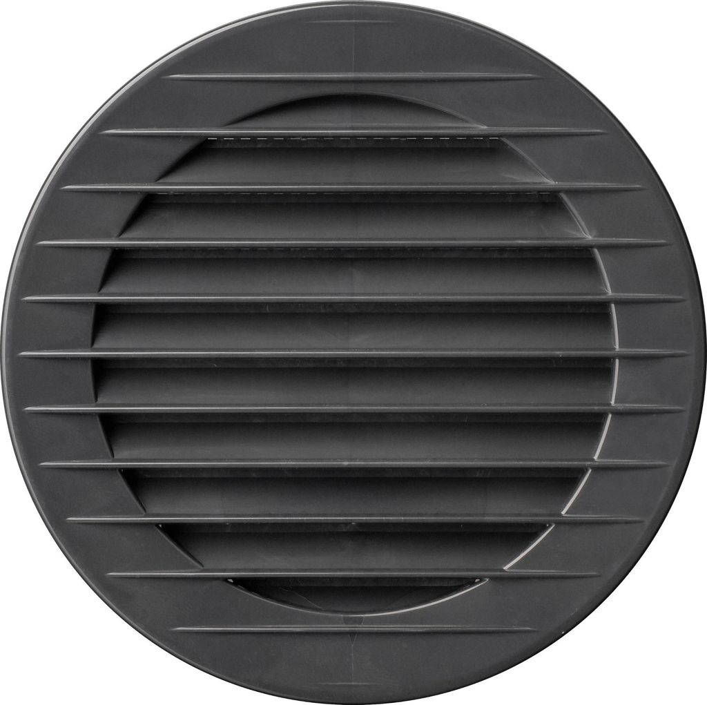 A round, black ventilation grille with horizontal slats.