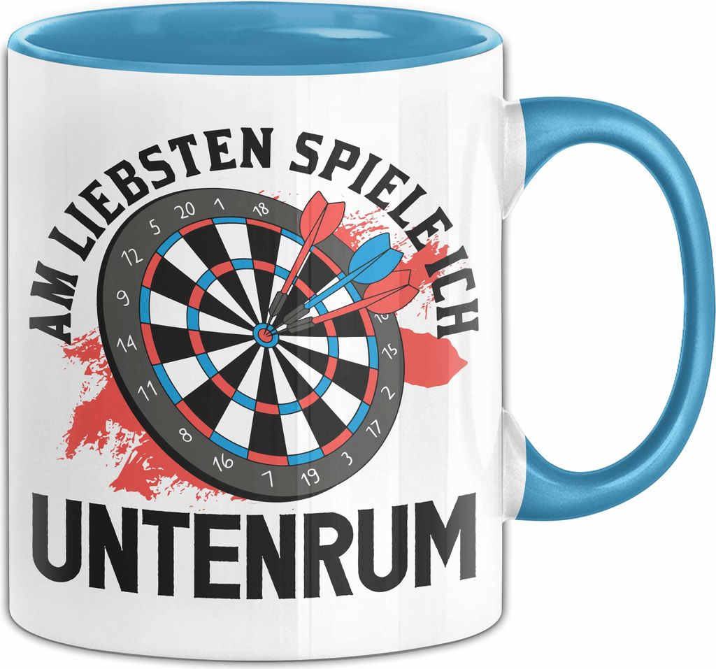 Darts Tasse Geschenk Am Liebsten Spiele Ich Untenrum (Blau)