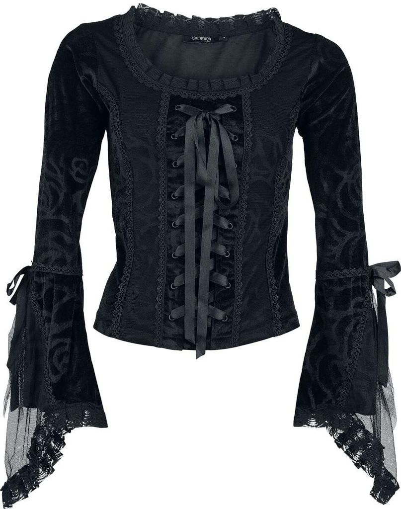 Gothicana by EMP Damen schwarzes Langarmshirt mit Rüschen M Produktbild 