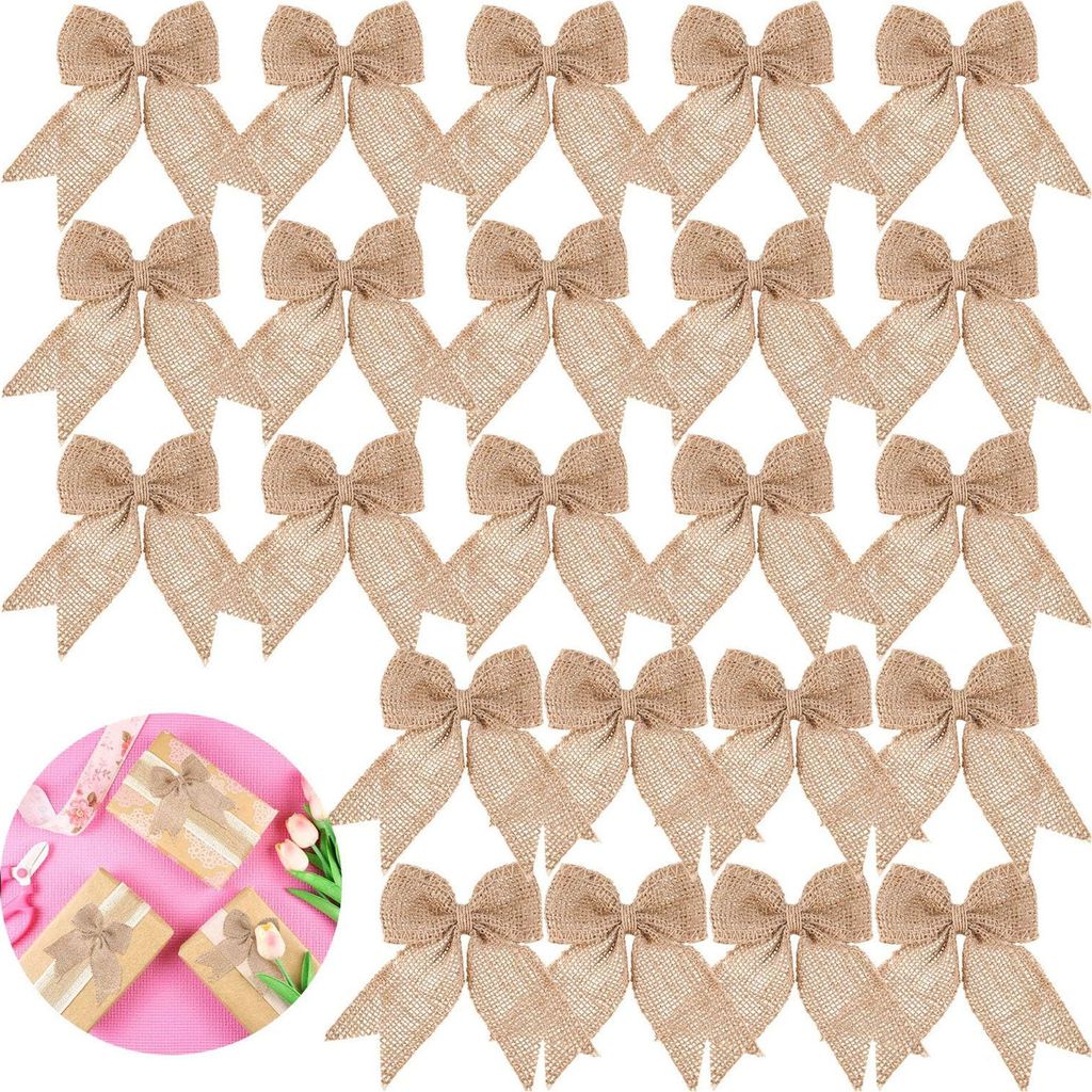 30 Pieces Burlap Bows Burlap Bow Knot Handmade Burlap Decorative Bowknot Natural Ornament Bow for Christmas Decorate Tree Festival Holiday Party Su...