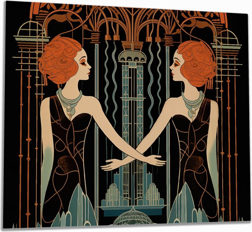 Wallario Herdabdeckplatte aus Glas, Größe 60 x 52 cm 1-teilig, Motiv Art Deco im Einklang