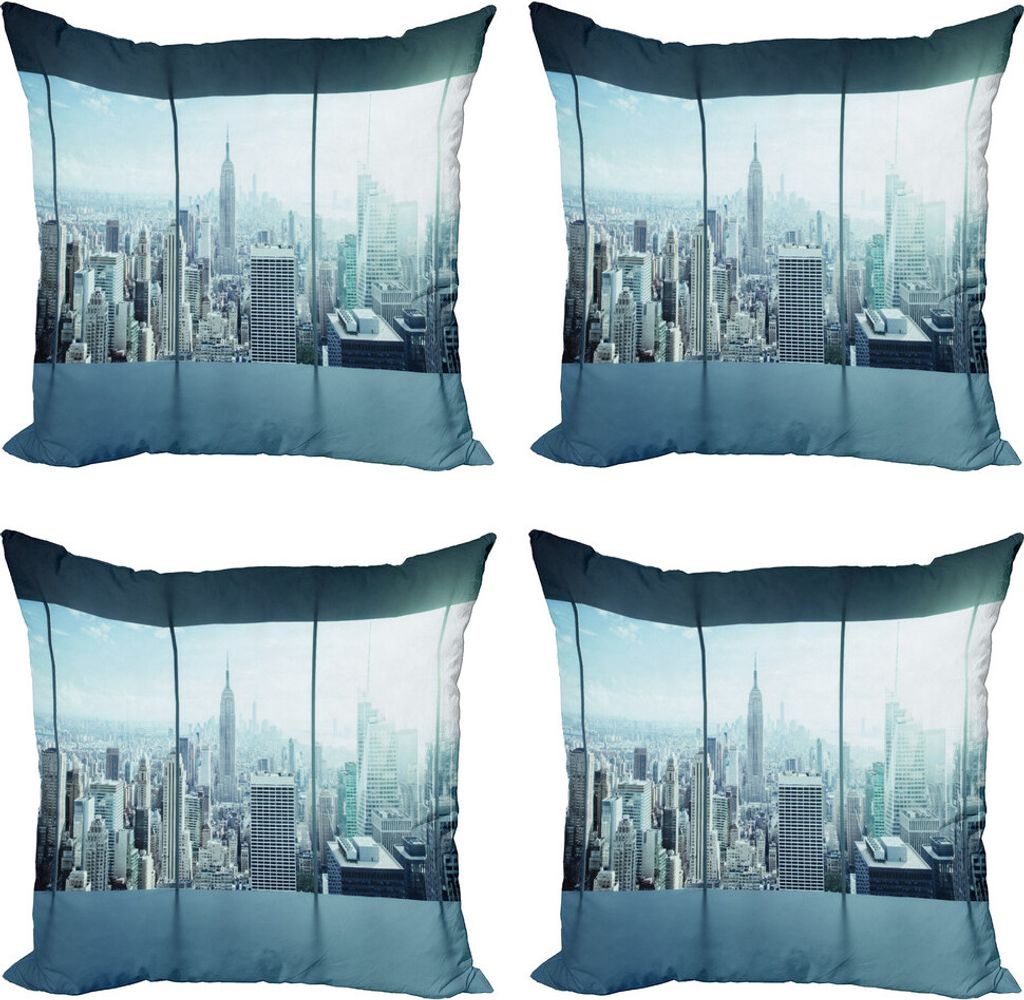 ABAKUHAUS New York Kissenbezug Set (4 Stück), Städtische moderne Stadt, Moderner Doppelseitiger Digitaldruck, 45 cm x 45 cm, Himmelblau