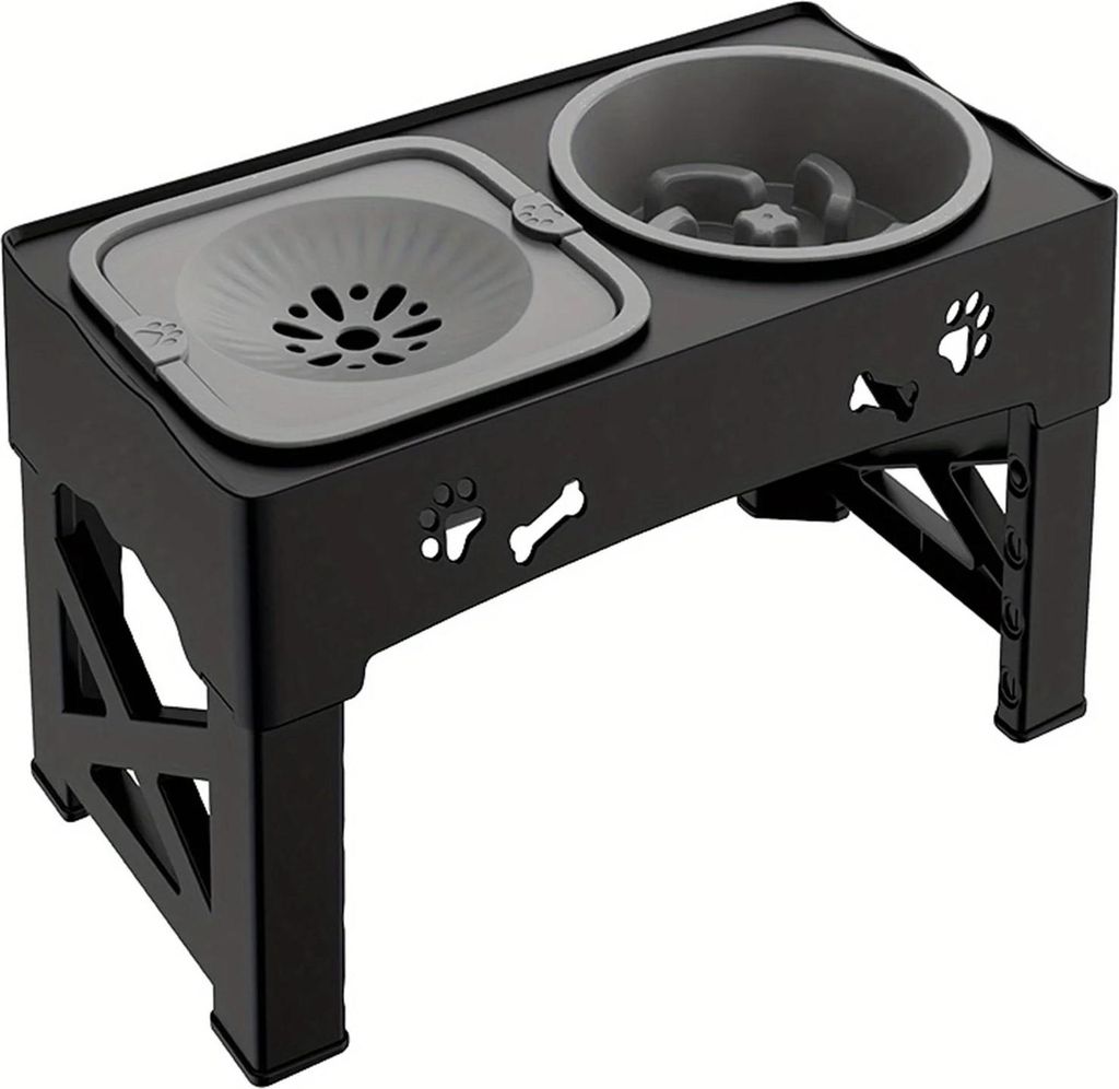 Hundefutterstation - Erhöhter Doppel-Napfständer - Für alle Hundgrößen - Kunststoff - Futter- und Wassernäpfe - Schwarz