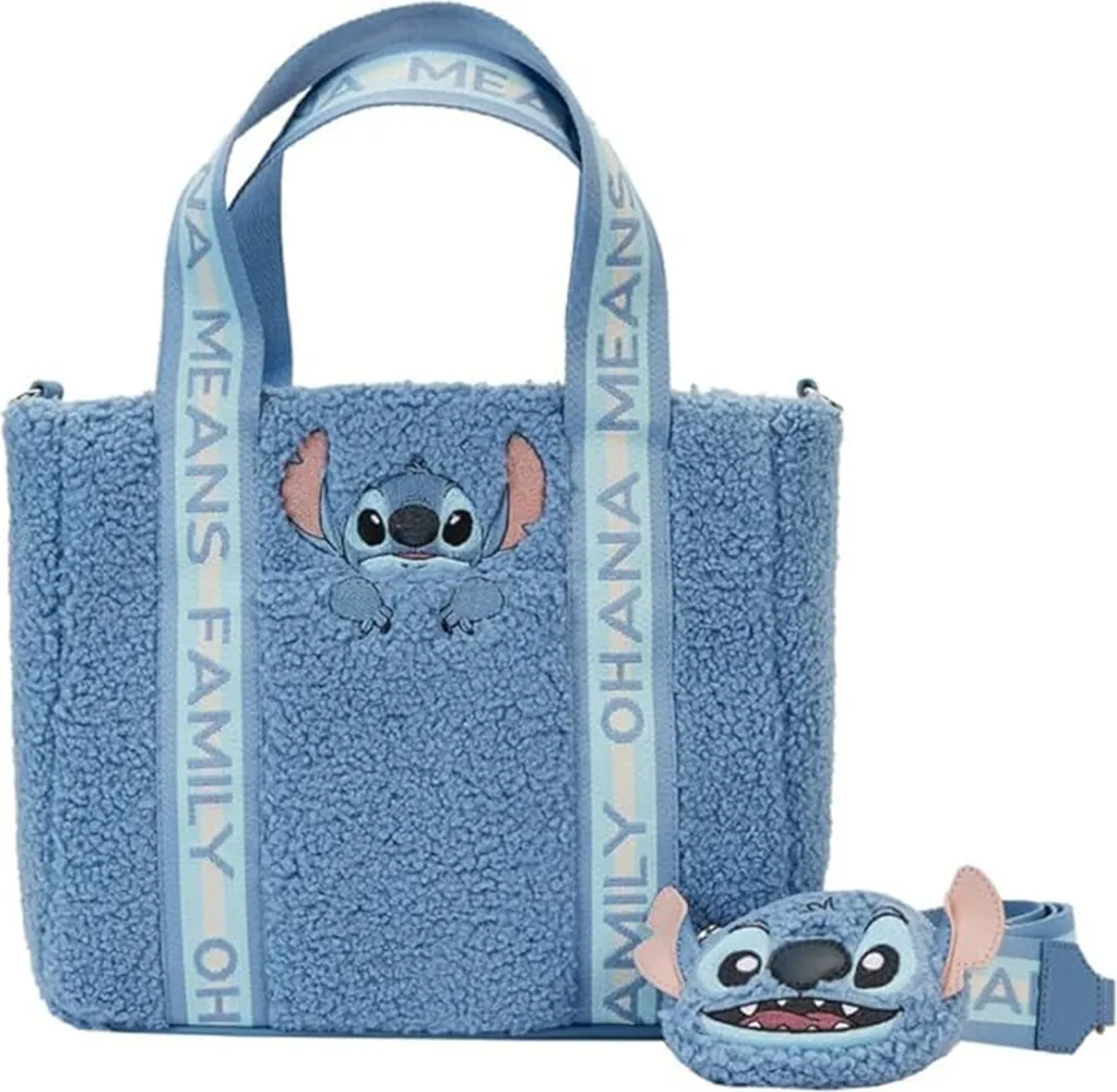 Loungefly Disney Stitch Borsa Peluche - Tracolla Sherpa Blu Ohana