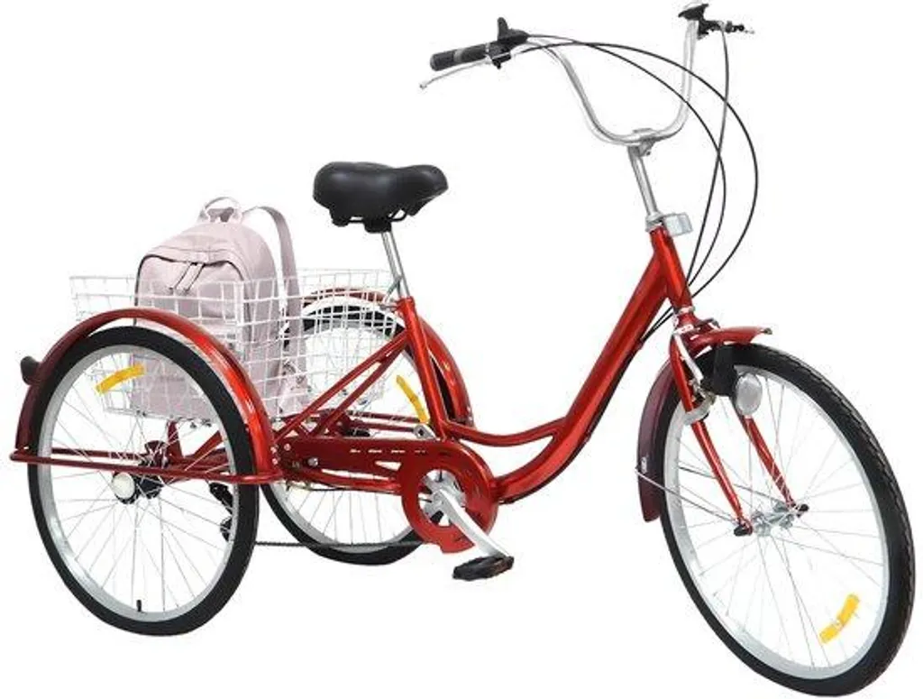 Tricycle adulte stable 24 pouces rouge 6 vitesses avec panier de courses