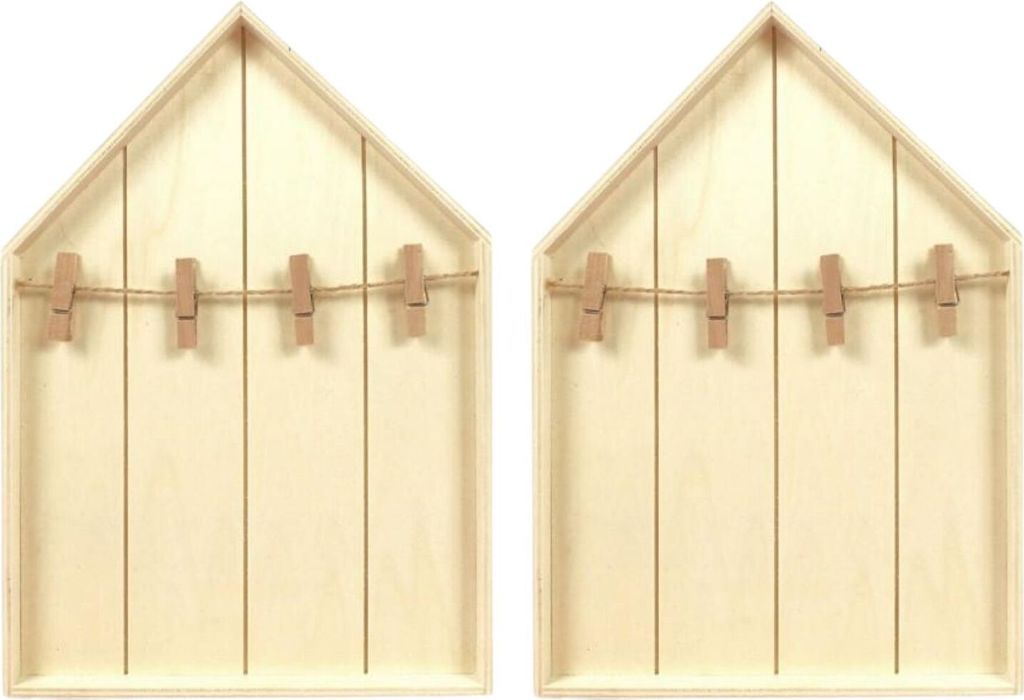 2 Hausregale aus Holz mit Wäscheklammern 19 x 28 cm