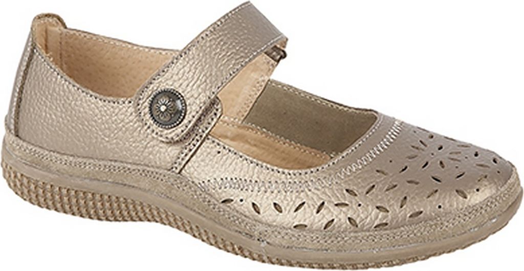 Boulevard Damen Sommer Mary-Jane-Schuhe mit Lochmuster und Klettverschluss, weite Passform DF419 (43 EU / 9UK) (Bronze)