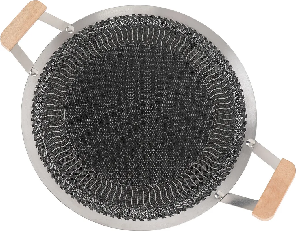 Gril rond coréen inox 34cm plaque de cuisson extérieure multi-usages durable - 2