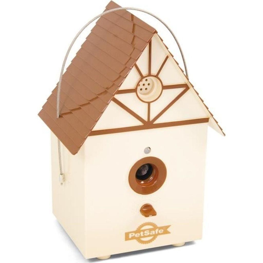 A product shot of a birdhouse-shaped device.